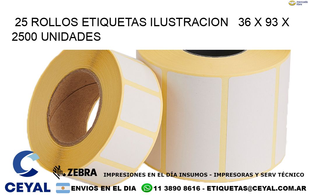 25 ROLLOS ETIQUETAS ILUSTRACION   36 x 93 X 2500 UNIDADES