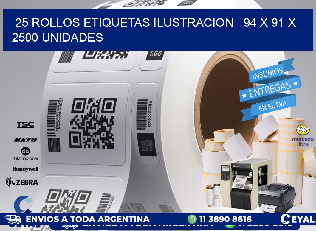 25 ROLLOS ETIQUETAS ILUSTRACION   94 x 91 X 2500 UNIDADES