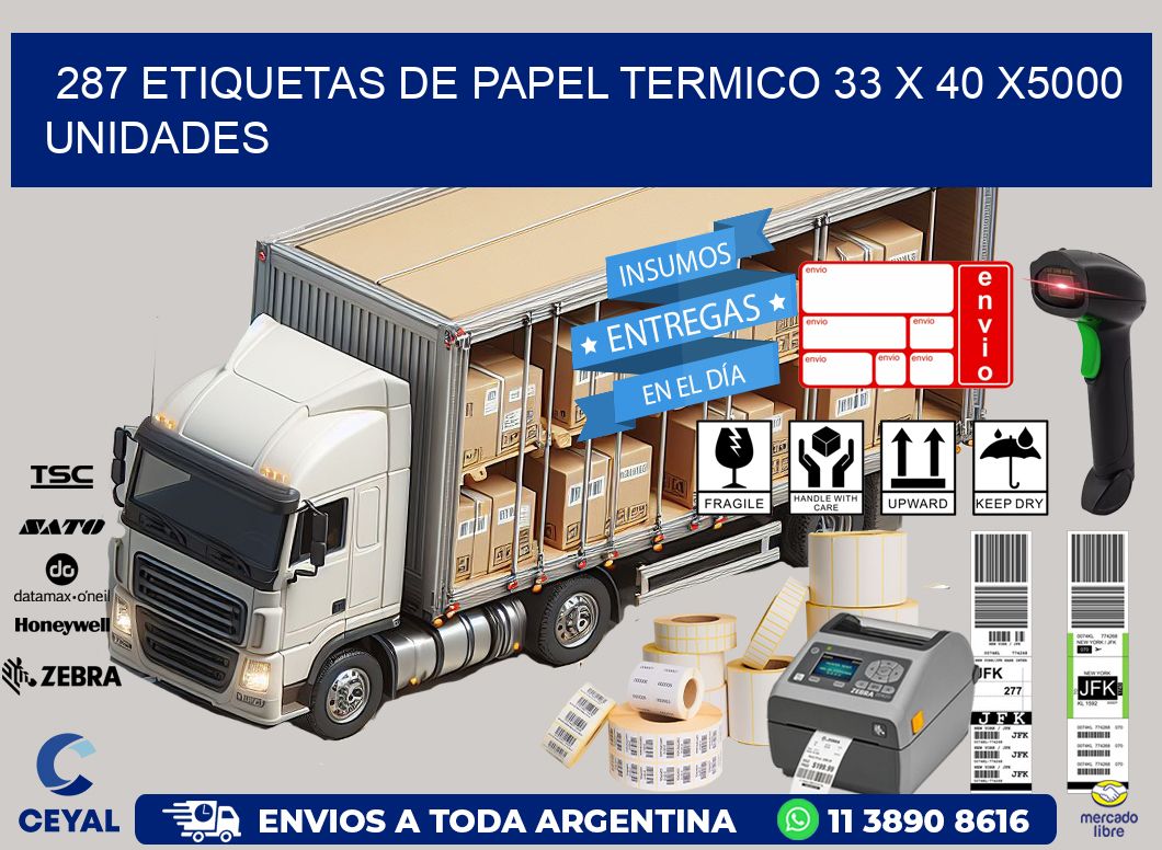 287 ETIQUETAS DE PAPEL TERMICO 33 x 40 X5000 UNIDADES