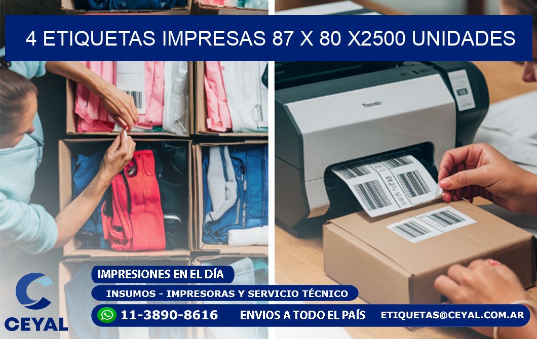 4 ETIQUETAS IMPRESAS 87 x 80 X2500 UNIDADES