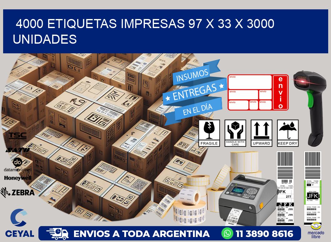 4000 ETIQUETAS IMPRESAS 97 x 33 X 3000 UNIDADES