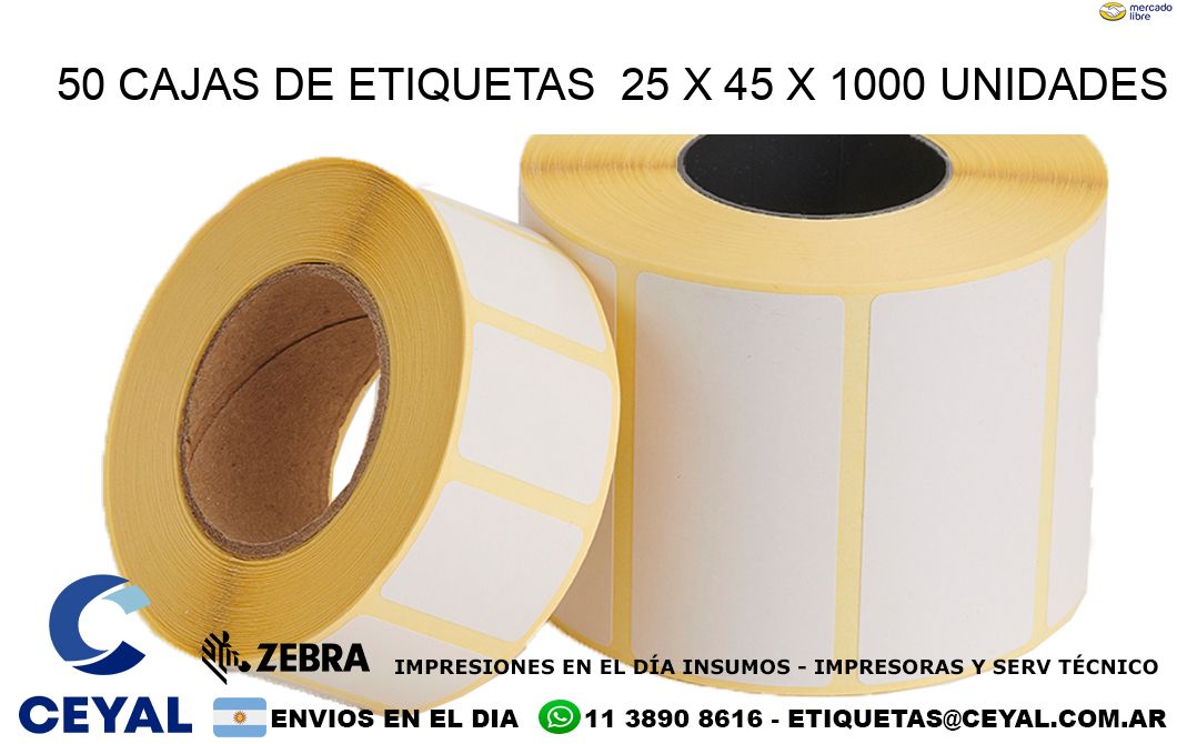 50 CAJAS DE ETIQUETAS  25 x 45 X 1000 UNIDADES