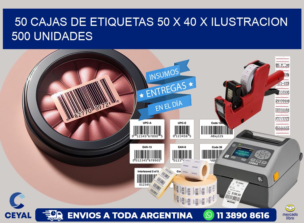 50 CAJAS DE ETIQUETAS 50 x 40 X ILUSTRACION 500 UNIDADES