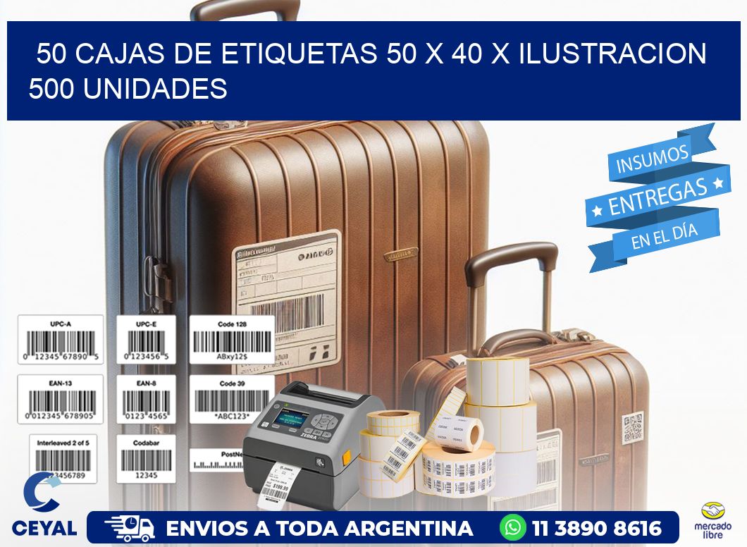 50 CAJAS DE ETIQUETAS 50 x 40 X ILUSTRACION 500 UNIDADES