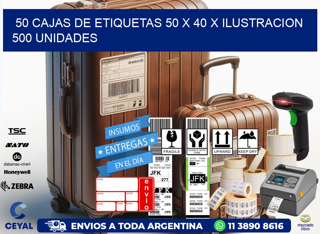 50 CAJAS DE ETIQUETAS 50 x 40 X ILUSTRACION 500 UNIDADES