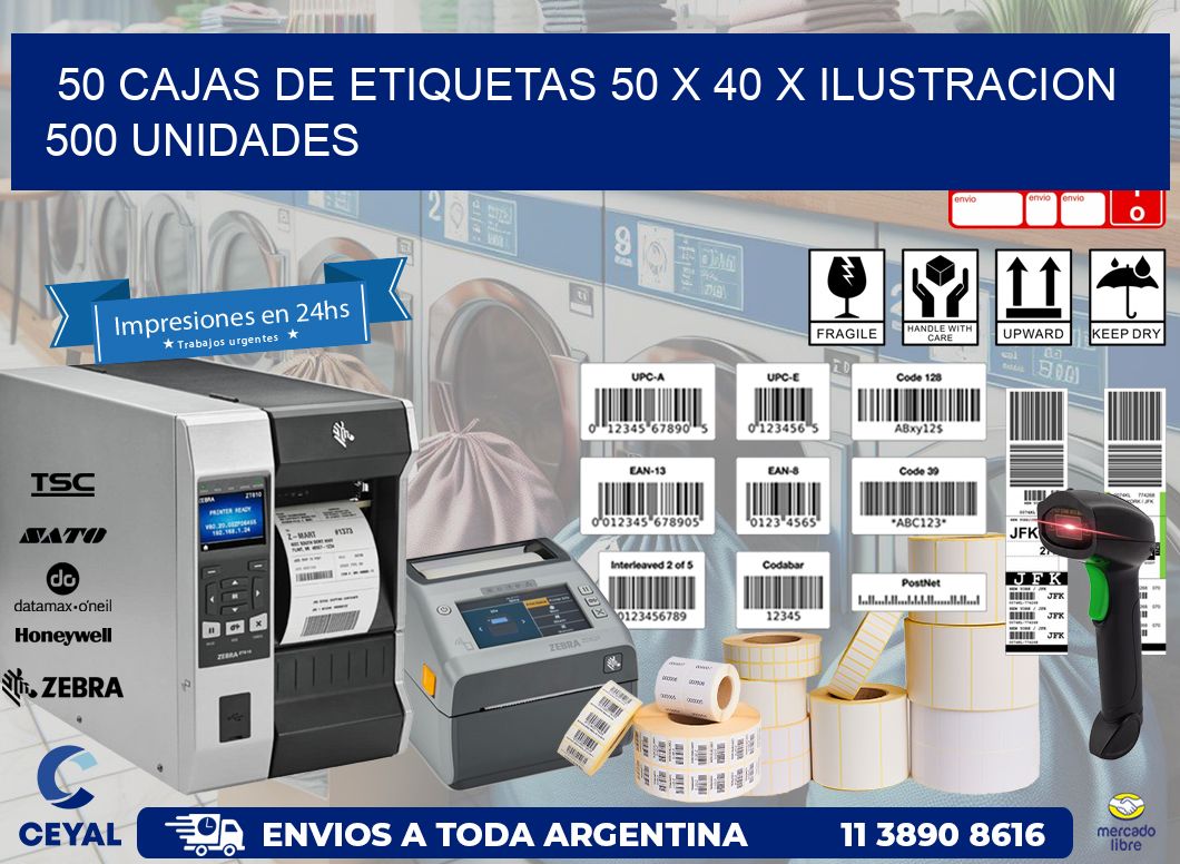 50 CAJAS DE ETIQUETAS 50 x 40 X ILUSTRACION 500 UNIDADES