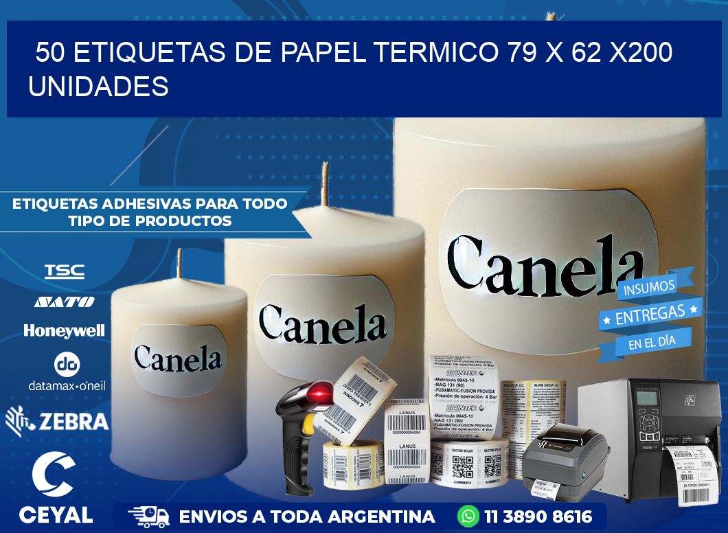 50 ETIQUETAS DE PAPEL TERMICO 79 x 62 x200 UNIDADES