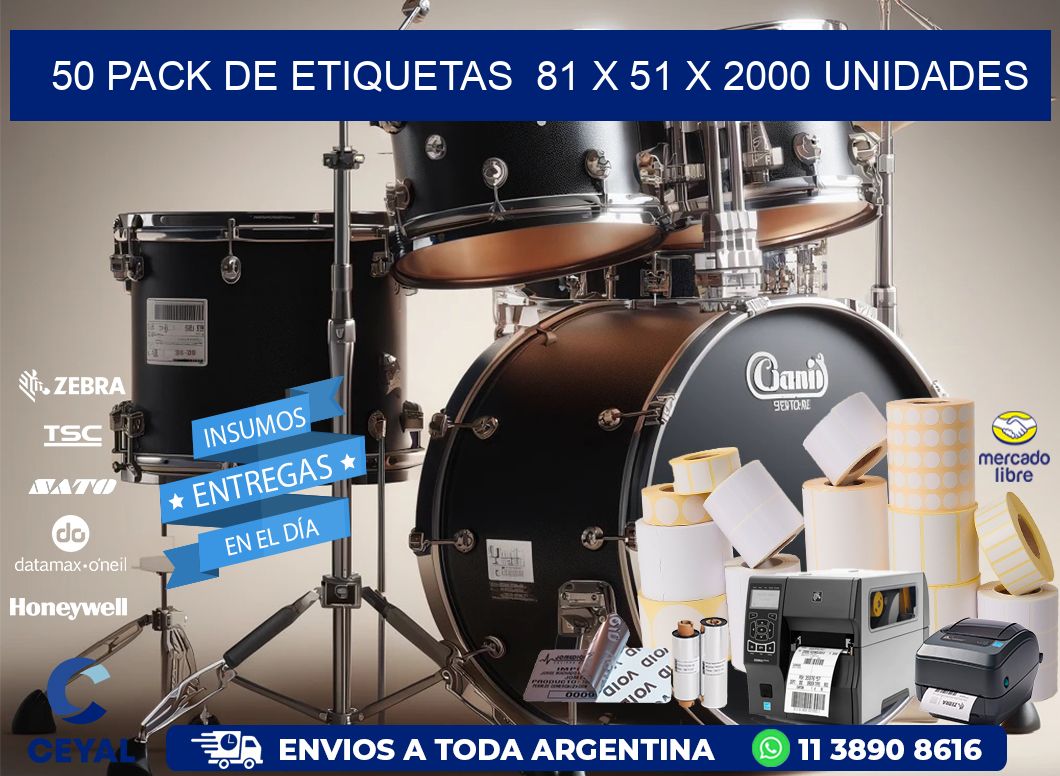50 PACK DE ETIQUETAS  81 x 51 X 2000 UNIDADES