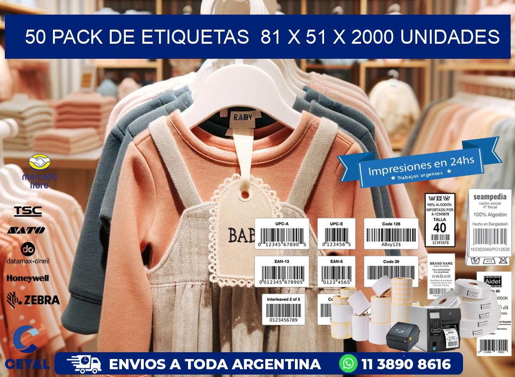 50 PACK DE ETIQUETAS  81 x 51 X 2000 UNIDADES