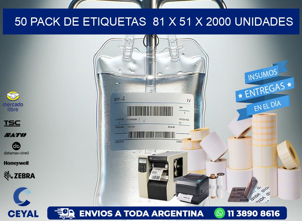 50 PACK DE ETIQUETAS  81 x 51 X 2000 UNIDADES