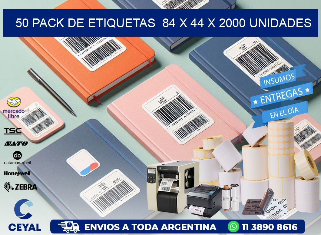 50 PACK DE ETIQUETAS  84 x 44 X 2000 UNIDADES