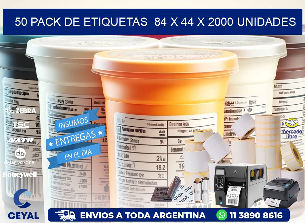 50 PACK DE ETIQUETAS  84 x 44 X 2000 UNIDADES