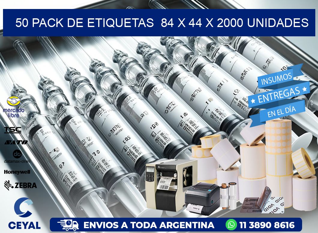 50 PACK DE ETIQUETAS  84 x 44 X 2000 UNIDADES