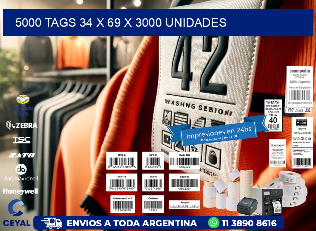 5000 TAGS 34 x 69 X 3000 UNIDADES