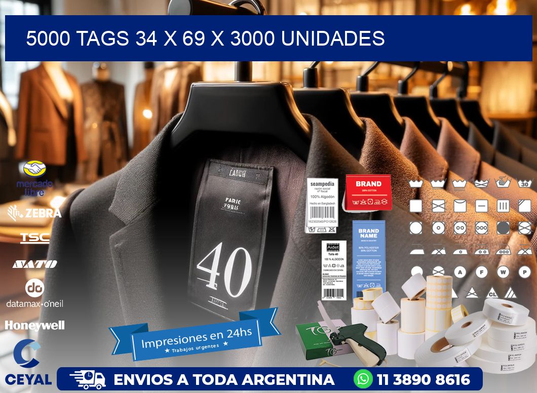 5000 TAGS 34 x 69 X 3000 UNIDADES