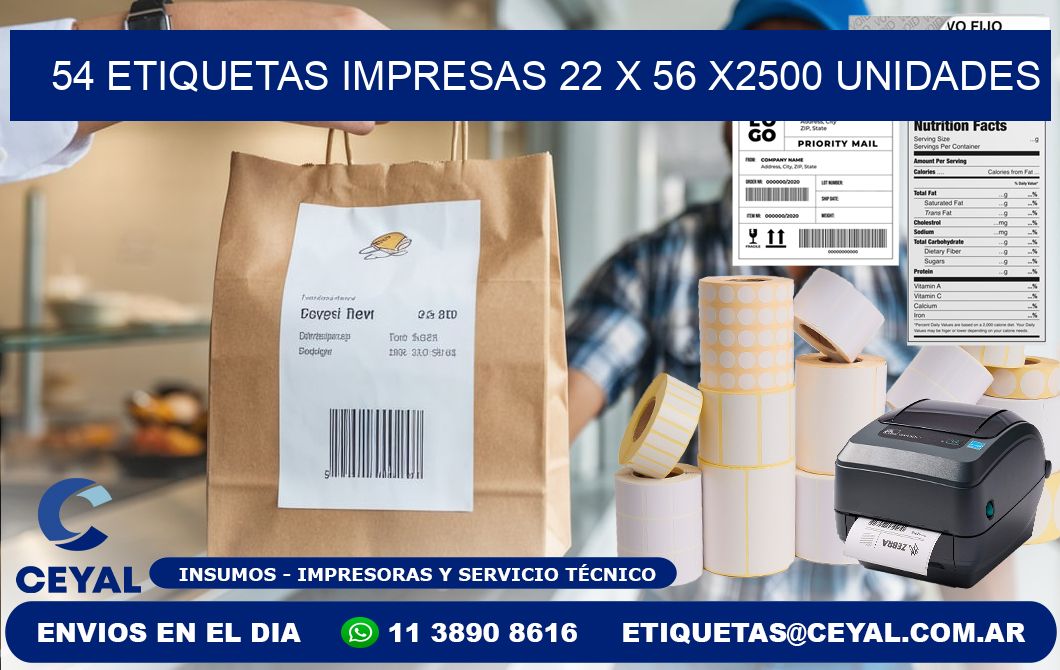 54 ETIQUETAS IMPRESAS 22 x 56 X2500 UNIDADES