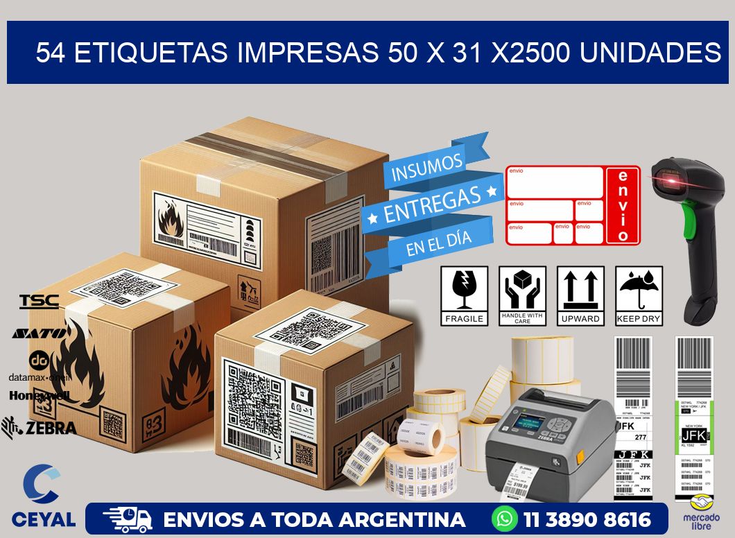 54 ETIQUETAS IMPRESAS 50 x 31 X2500 UNIDADES