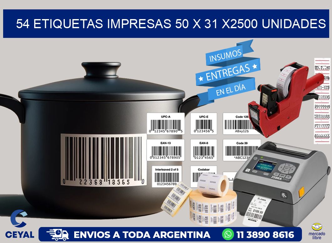 54 ETIQUETAS IMPRESAS 50 x 31 X2500 UNIDADES