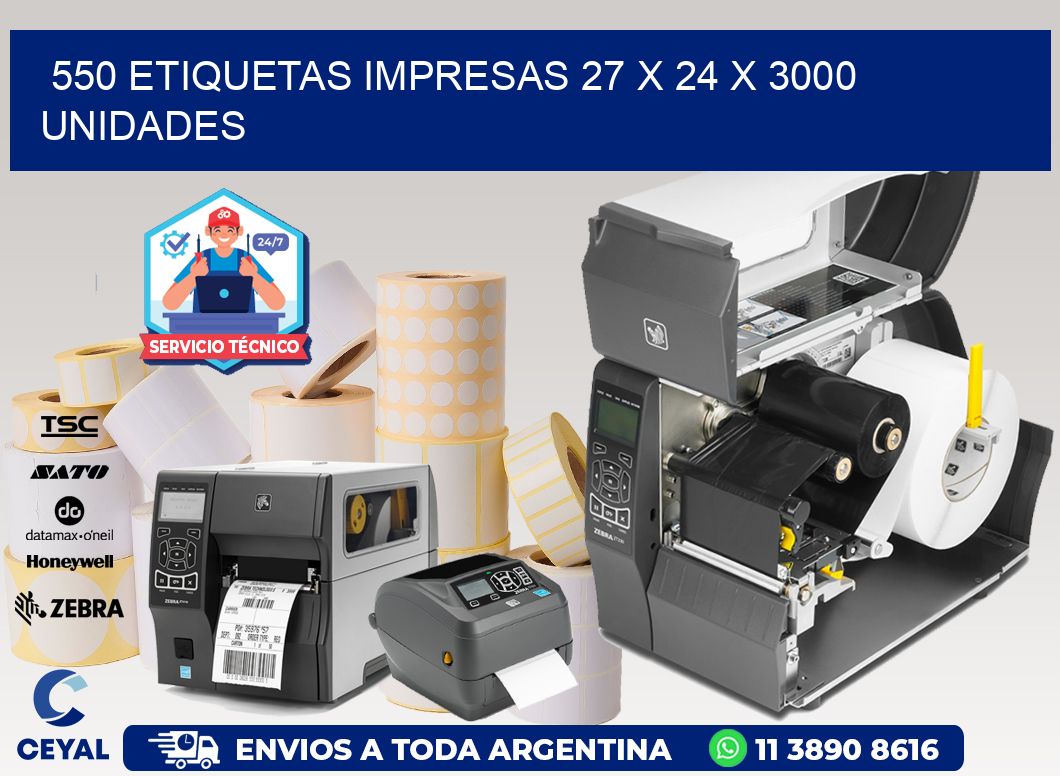 550 ETIQUETAS IMPRESAS 27 x 24 X 3000 UNIDADES