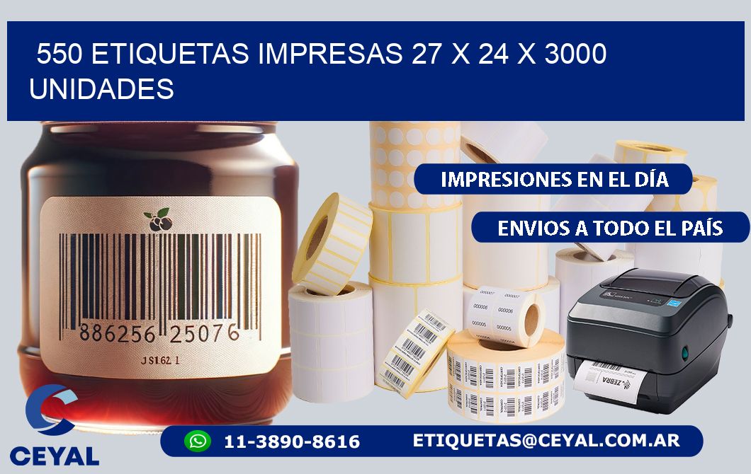 550 ETIQUETAS IMPRESAS 27 x 24 X 3000 UNIDADES