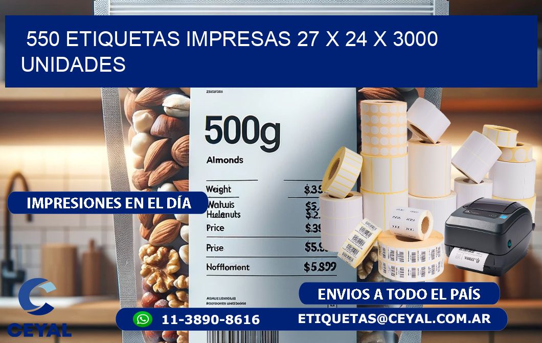 550 ETIQUETAS IMPRESAS 27 x 24 X 3000 UNIDADES