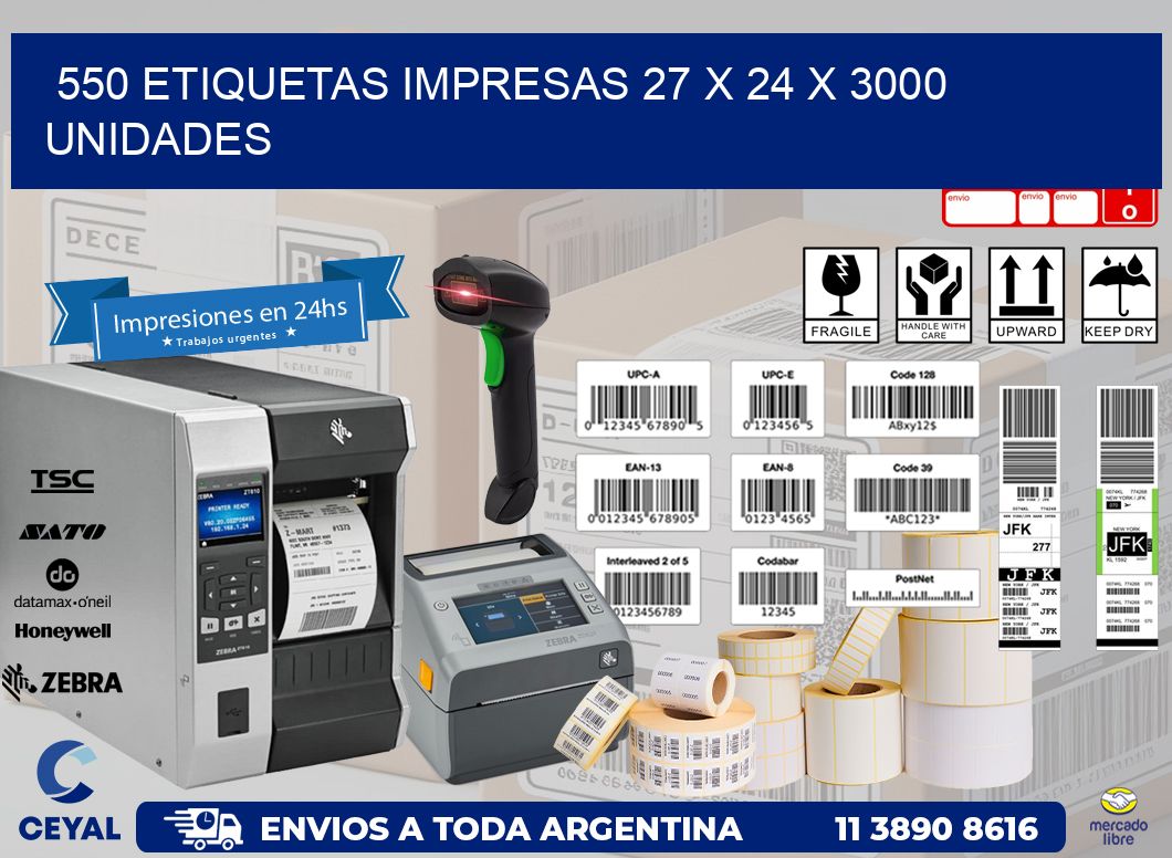 550 ETIQUETAS IMPRESAS 27 x 24 X 3000 UNIDADES