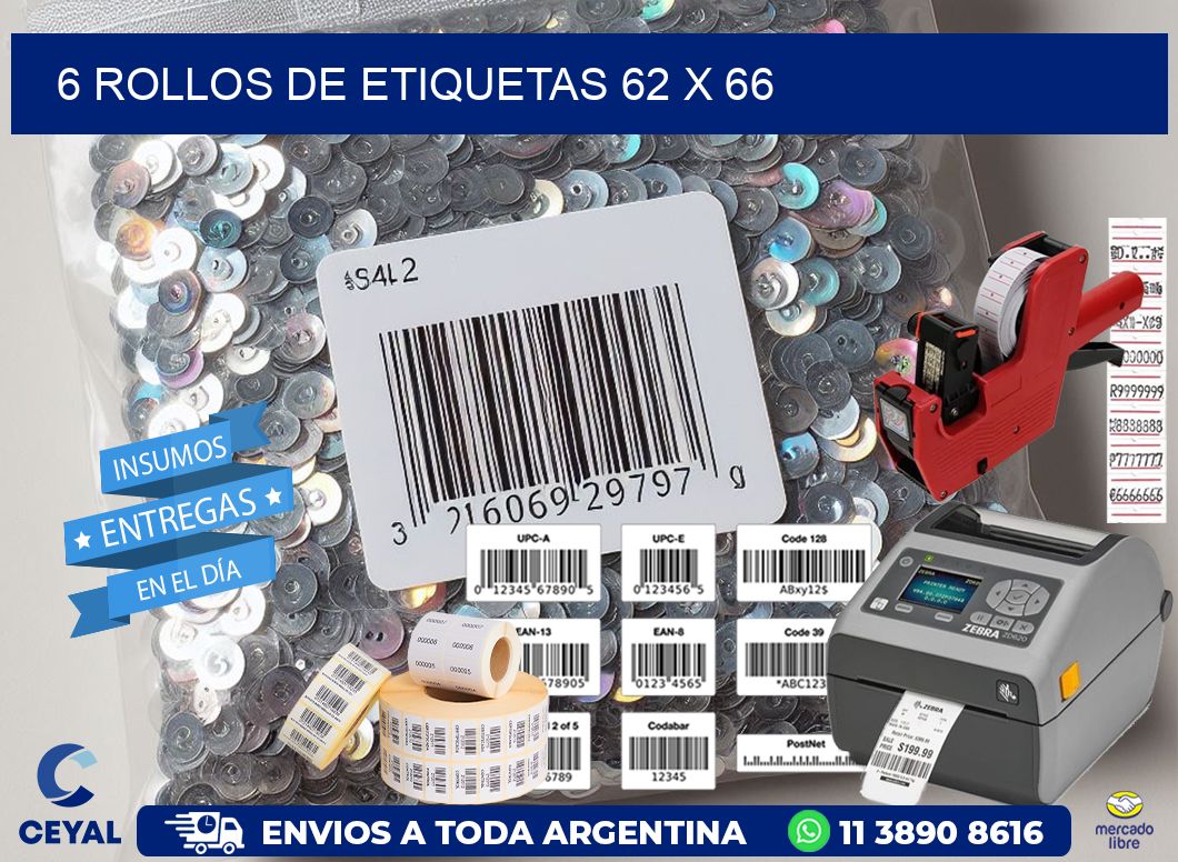 6 ROLLOS DE ETIQUETAS 62 x 66