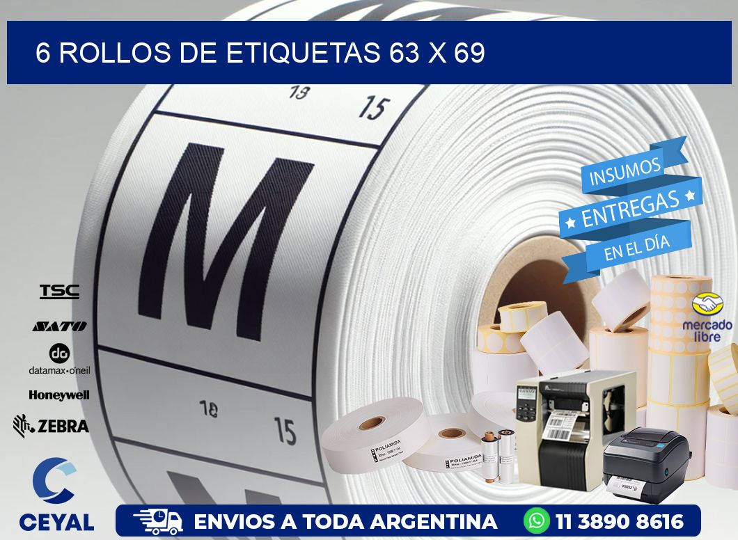 6 ROLLOS DE ETIQUETAS 63 x 69