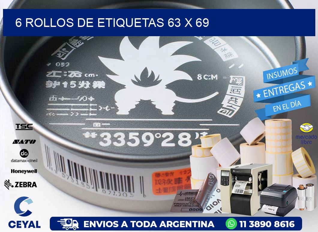6 ROLLOS DE ETIQUETAS 63 x 69