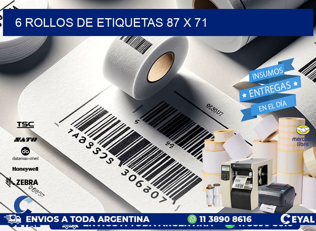 6 ROLLOS DE ETIQUETAS 87 x 71