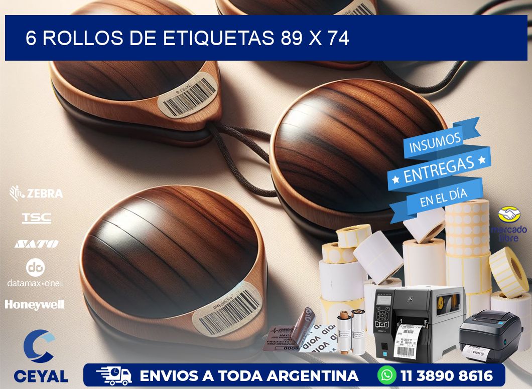 6 ROLLOS DE ETIQUETAS 89 x 74