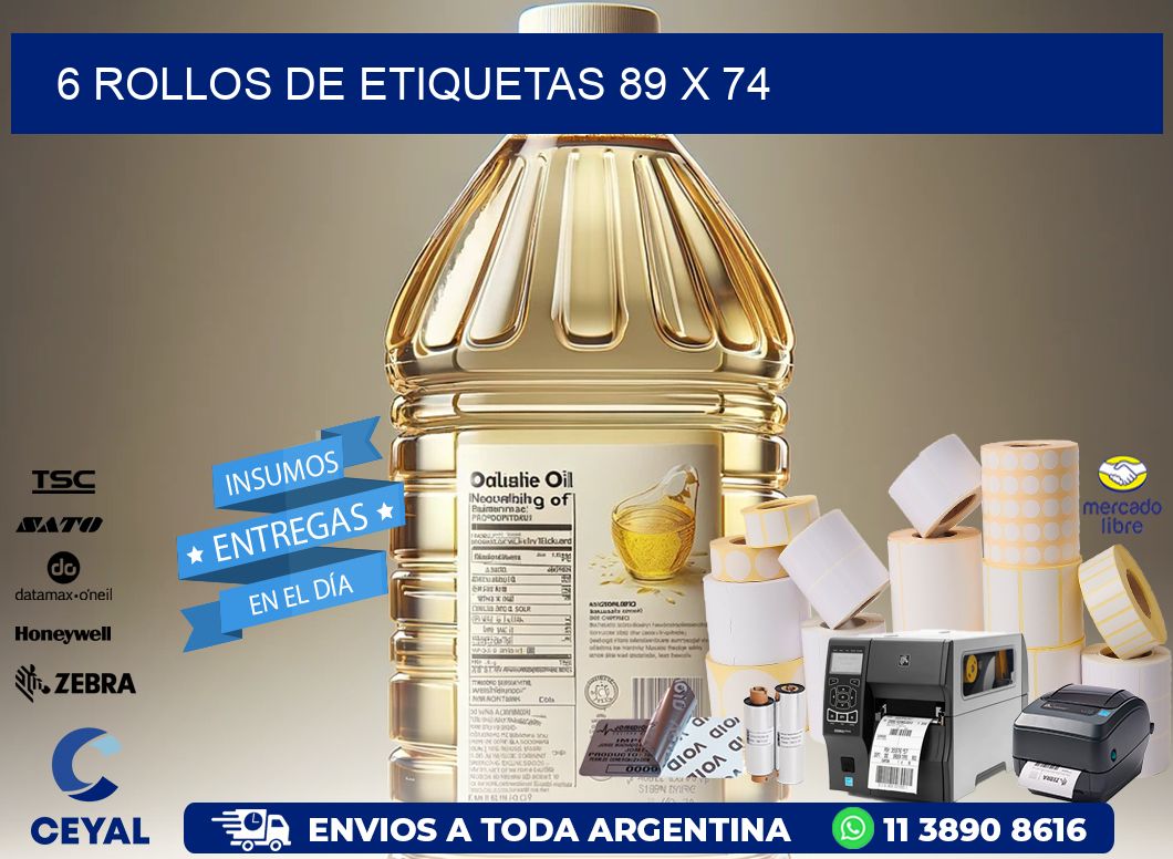 6 ROLLOS DE ETIQUETAS 89 x 74