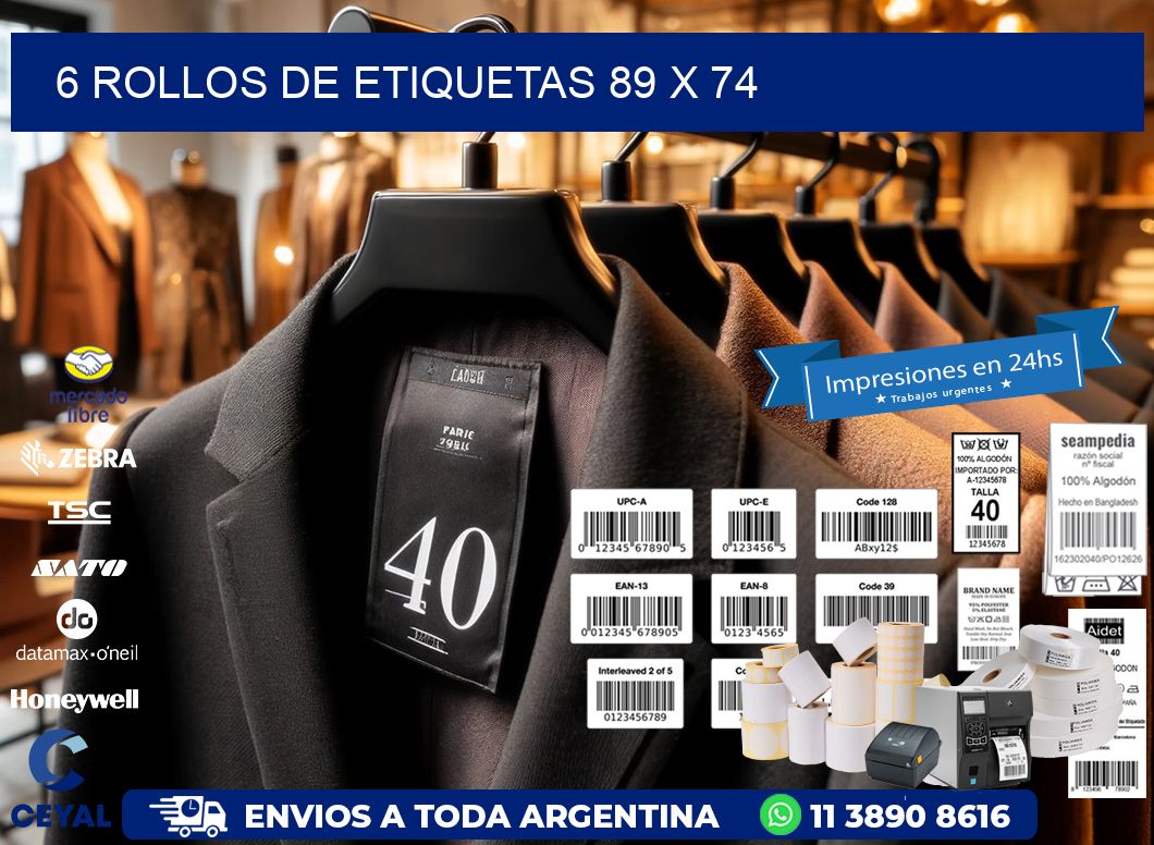 6 ROLLOS DE ETIQUETAS 89 x 74