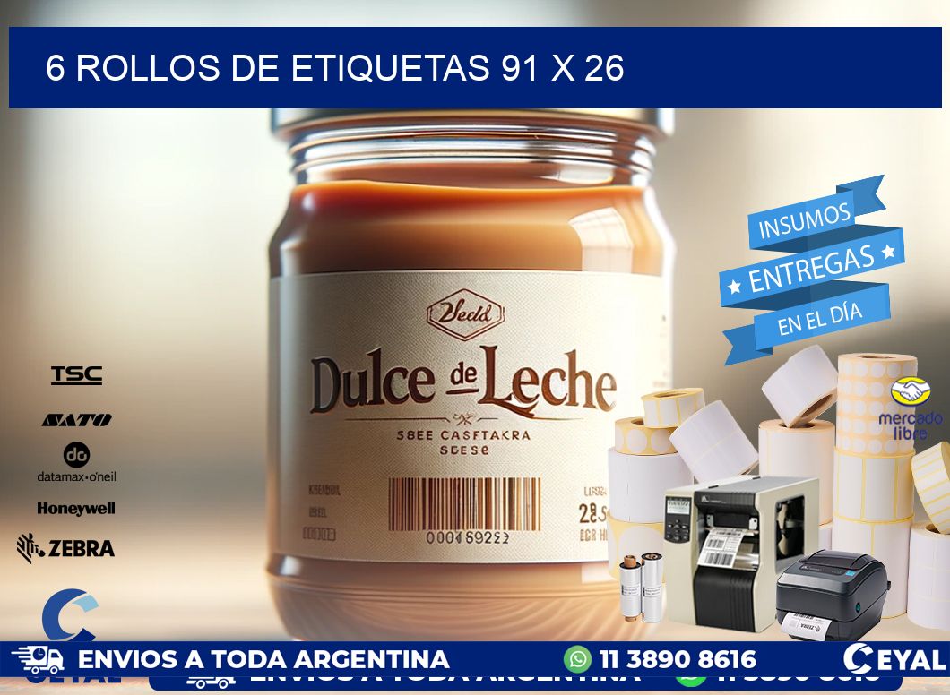 6 ROLLOS DE ETIQUETAS 91 x 26