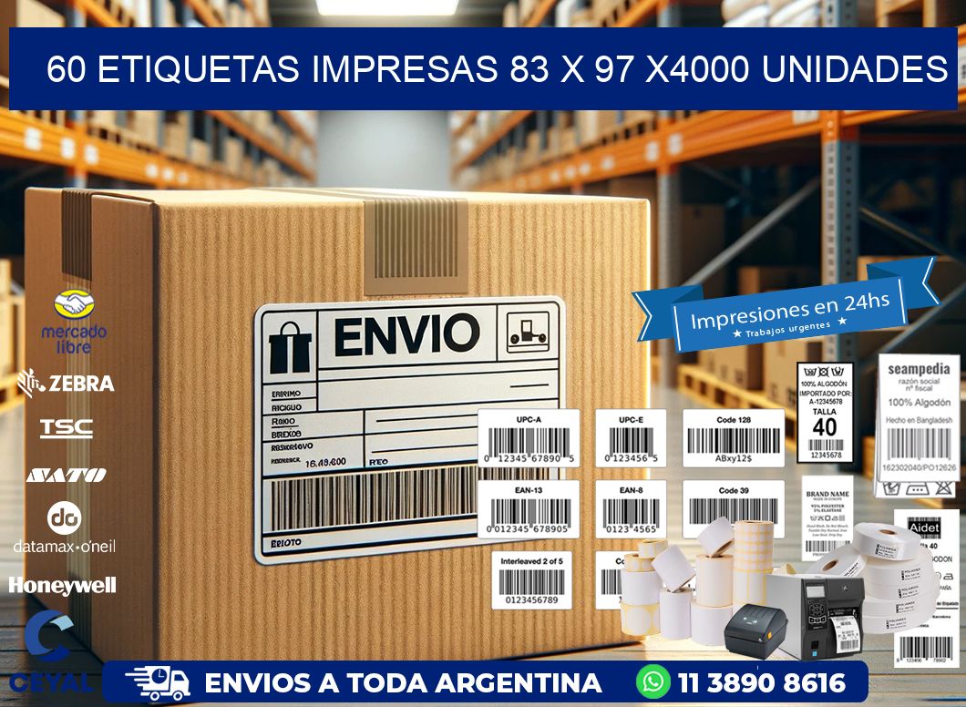 60 ETIQUETAS IMPRESAS 83 x 97 X4000 UNIDADES