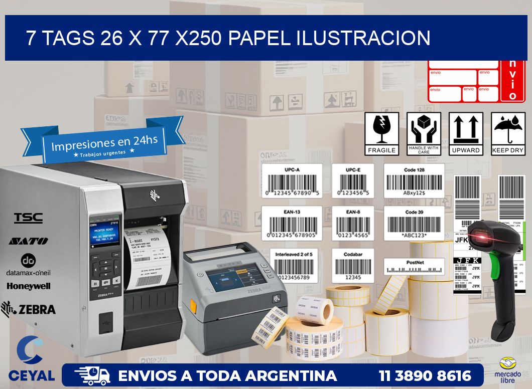 7 TAGS 26 x 77 X250 PAPEL ILUSTRACION