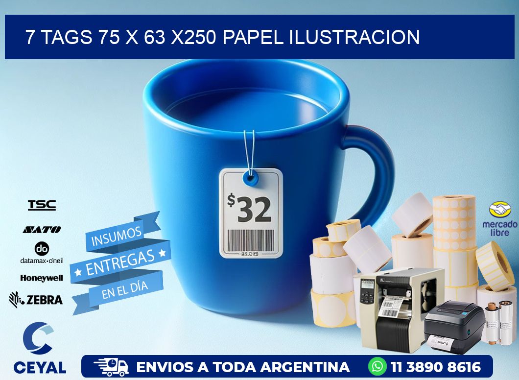 7 TAGS 75 x 63 X250 PAPEL ILUSTRACION