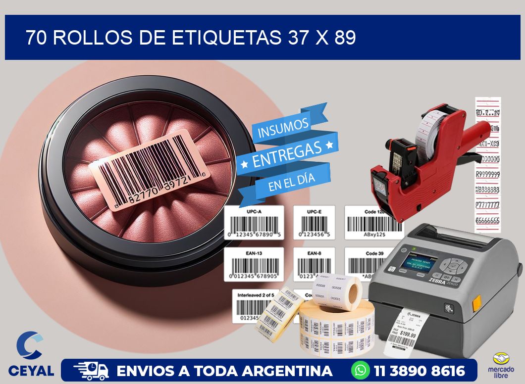 70 ROLLOS DE ETIQUETAS 37 x 89