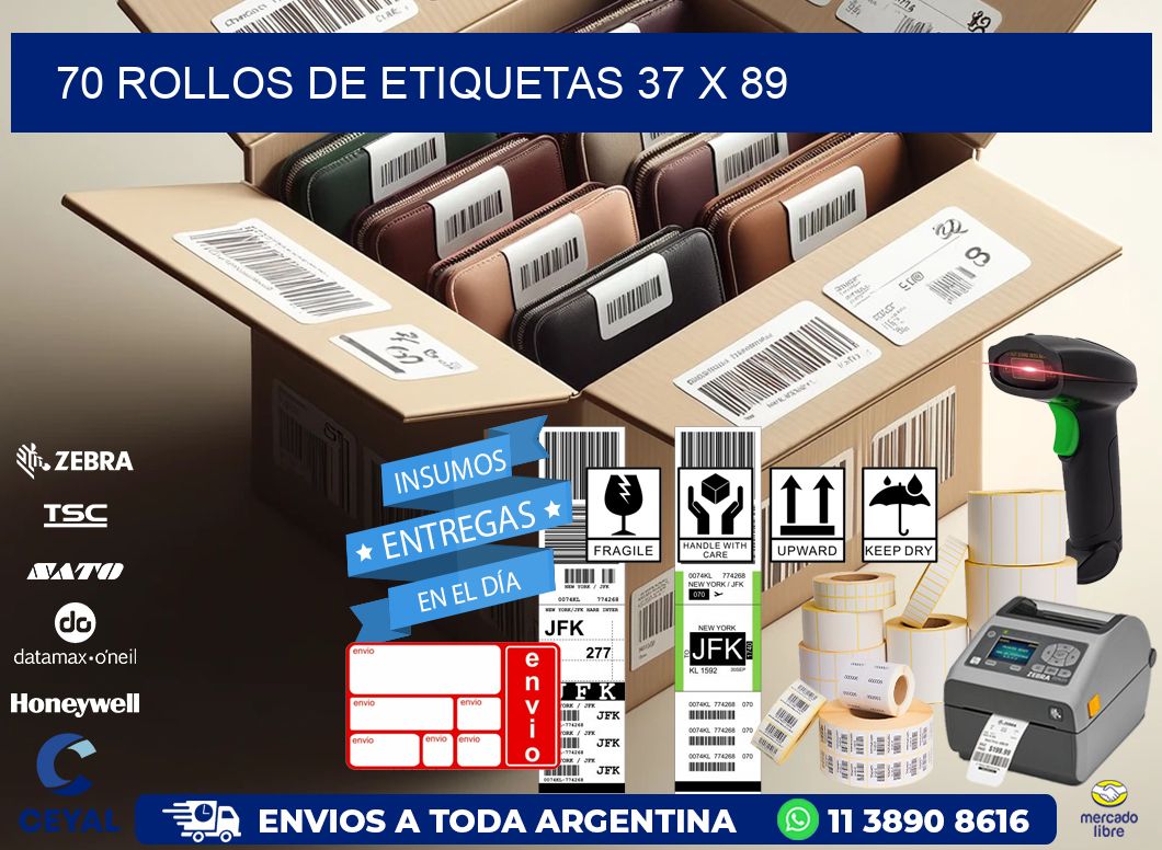 70 ROLLOS DE ETIQUETAS 37 x 89
