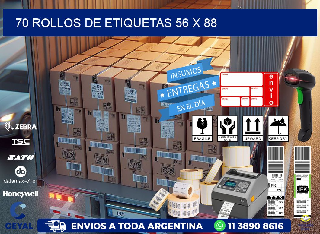 70 ROLLOS DE ETIQUETAS 56 x 88