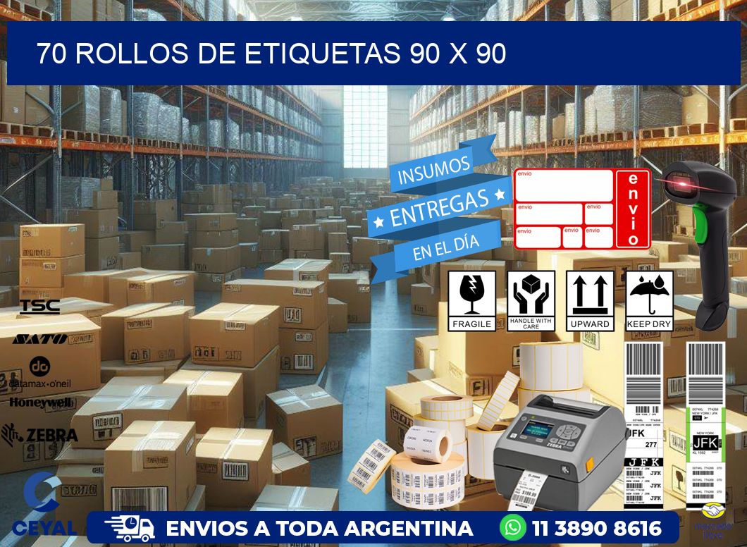 70 ROLLOS DE ETIQUETAS 90 x 90