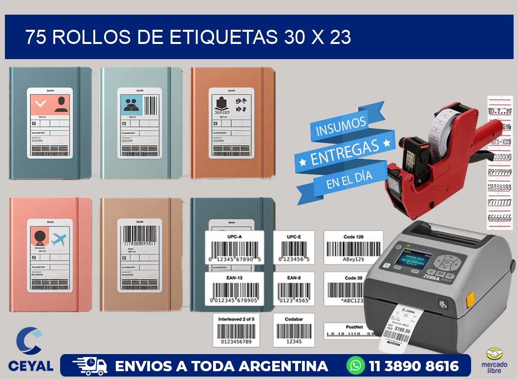 75 ROLLOS DE ETIQUETAS 30 x 23