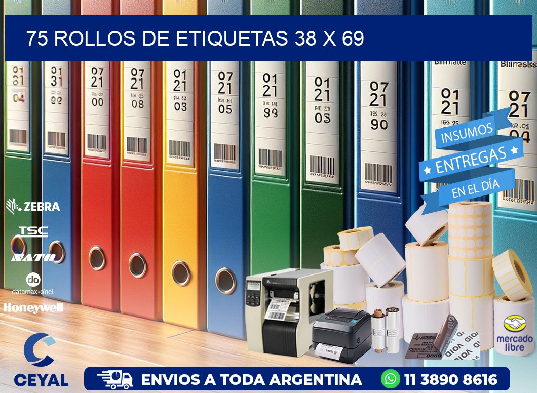 75 ROLLOS DE ETIQUETAS 38 x 69