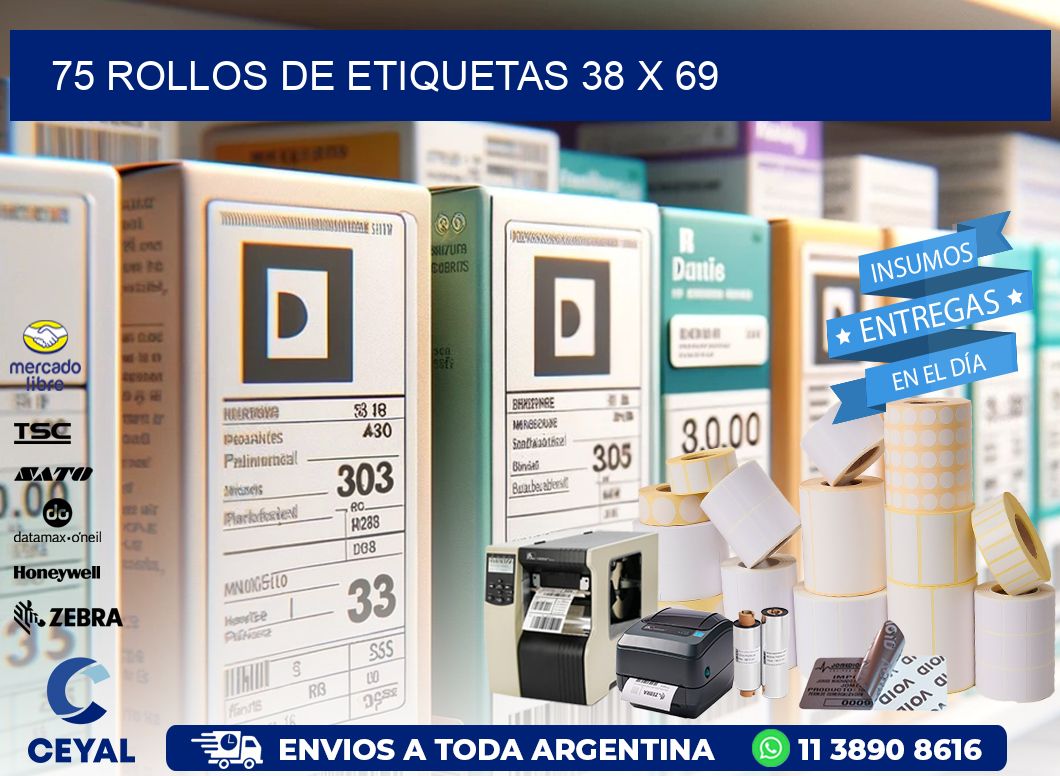 75 ROLLOS DE ETIQUETAS 38 x 69