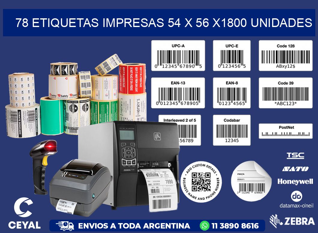 78 ETIQUETAS IMPRESAS 54 x 56 X1800 UNIDADES