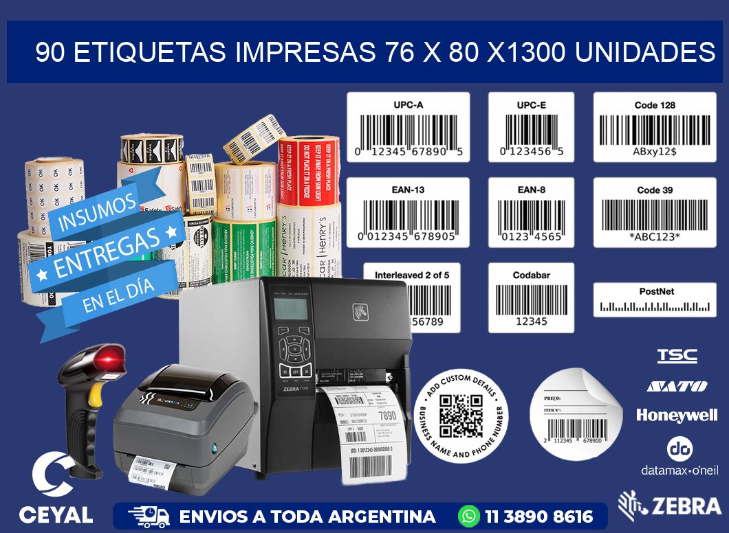 90 ETIQUETAS IMPRESAS 76 x 80 X1300 UNIDADES