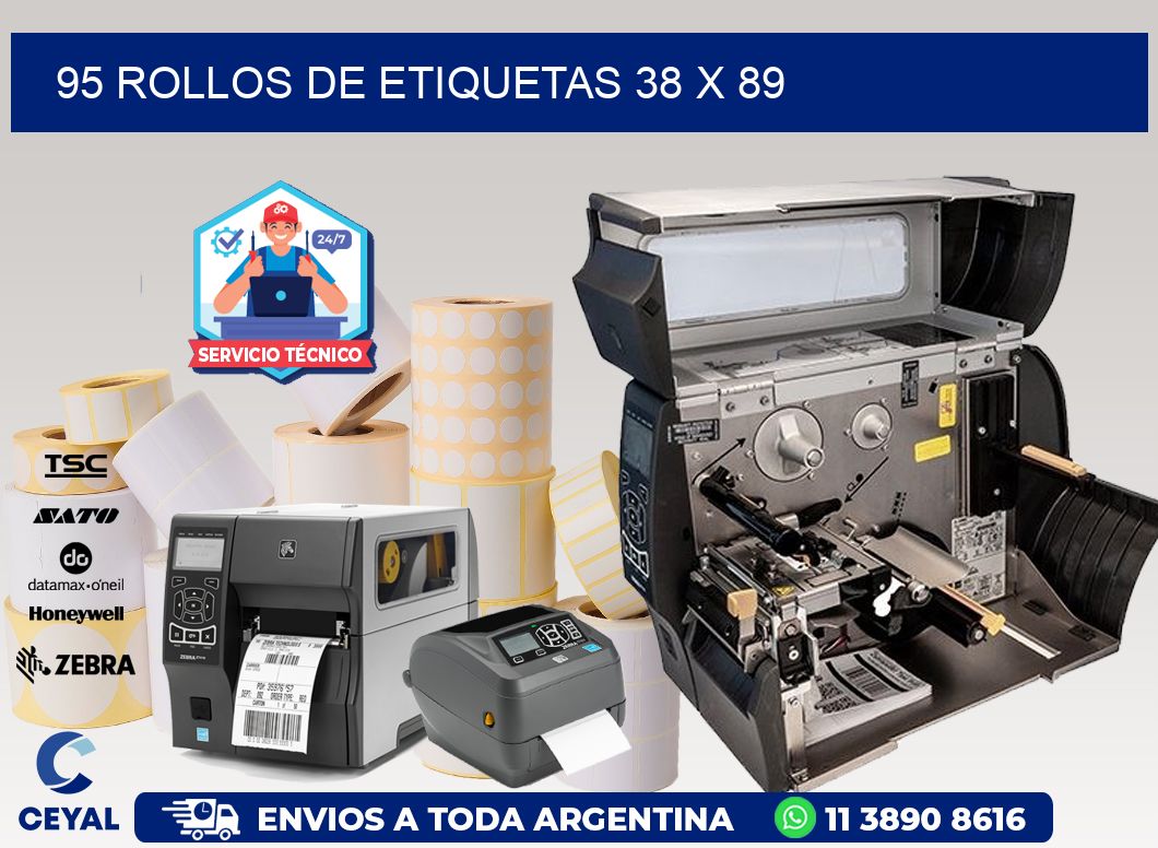 95 ROLLOS DE ETIQUETAS 38 x 89