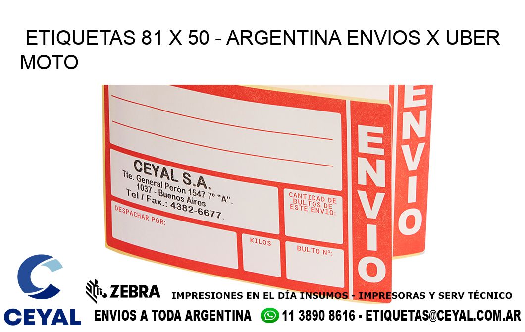 ETIQUETAS 81 x 50 - ARGENTINA ENVIOS X UBER MOTO