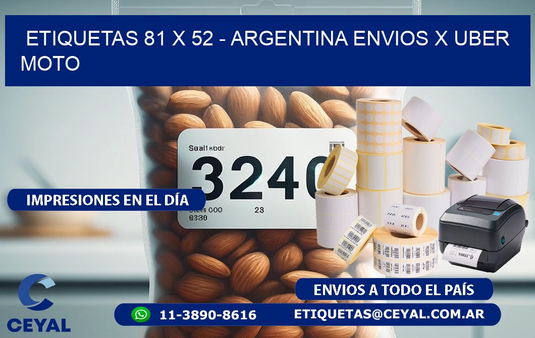 ETIQUETAS 81 x 52 - ARGENTINA ENVIOS X UBER MOTO