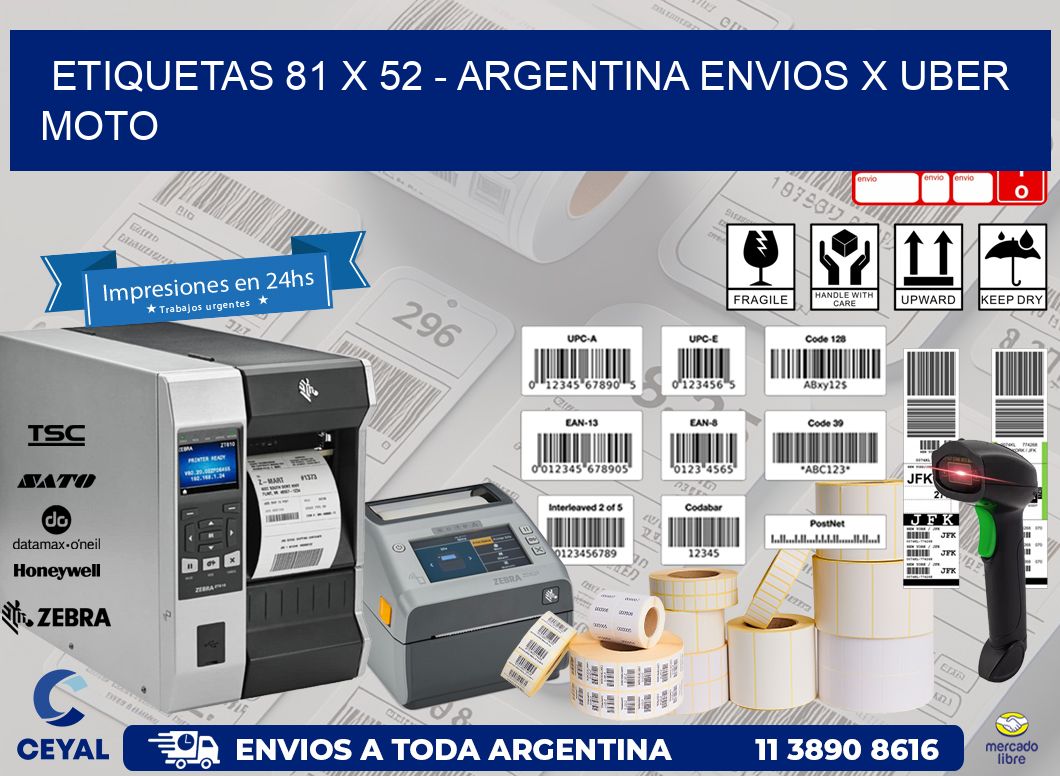 ETIQUETAS 81 x 52 – ARGENTINA ENVIOS X UBER MOTO